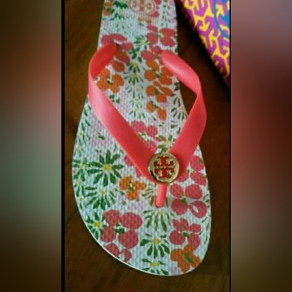 TORY BURCH Floral Flip Flops - sz 11 - Picture 2 of 8